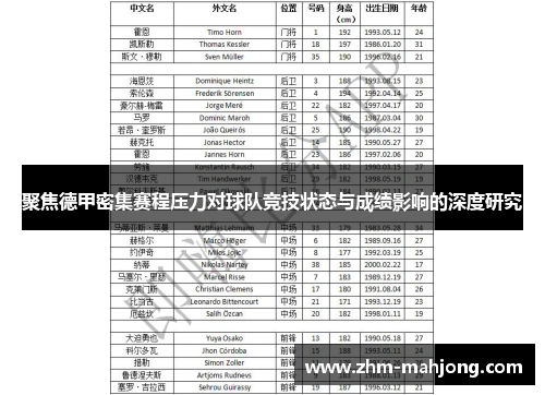聚焦德甲密集赛程压力对球队竞技状态与成绩影响的深度研究