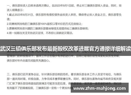 武汉三镇俱乐部发布最新股权改革进展官方通报详细解读 武汉三镇俱乐部发布最新股权改革进展官方通报详细解读