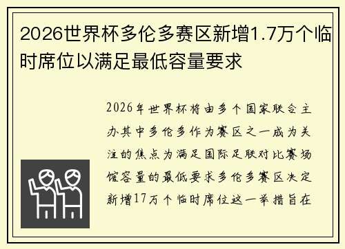 2026世界杯多伦多赛区新增1.7万个临时席位以满足最低容量要求 2026世界杯多伦多赛区新增1.7万个临时席位以满足最低容量要求